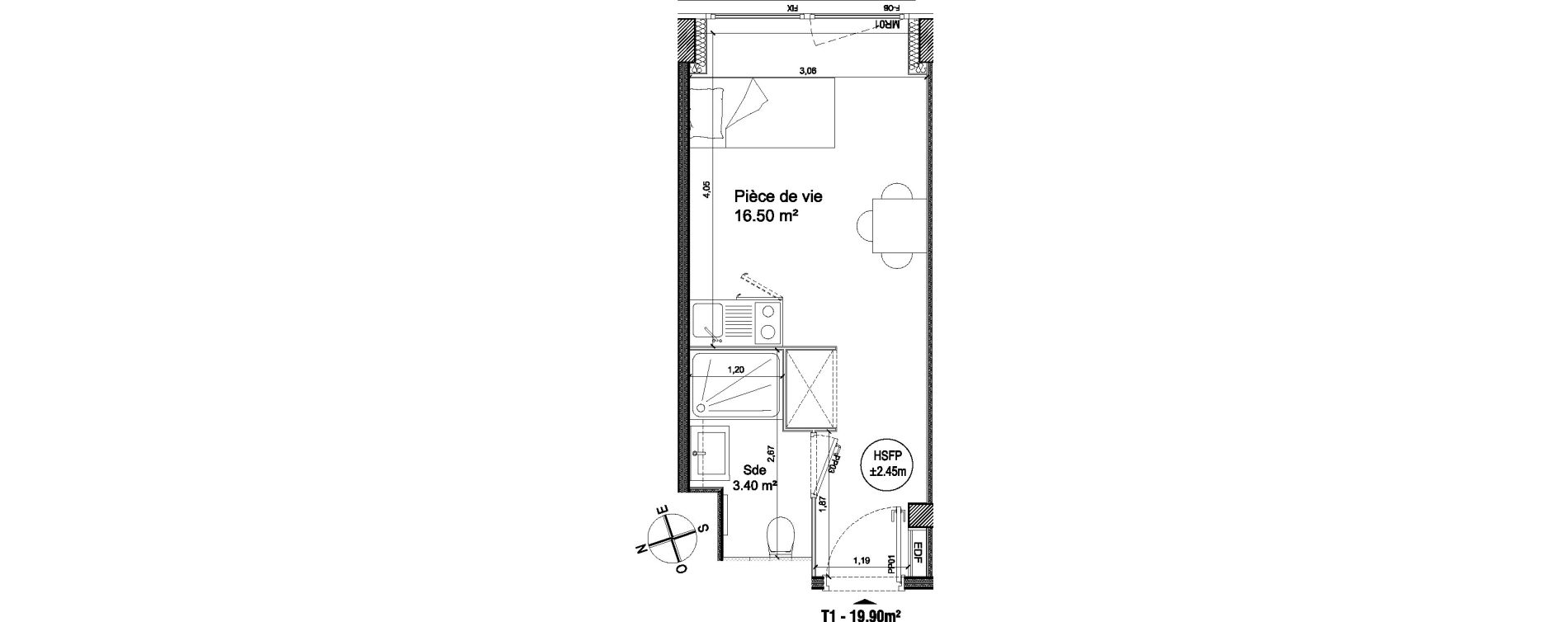 Appartement T1 de 19,90 m2 &agrave; Villeneuve-D'Ascq Triolo