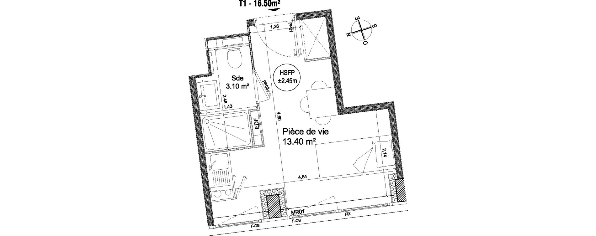 Appartement T1 de 16,50 m2 &agrave; Villeneuve-D'Ascq Triolo
