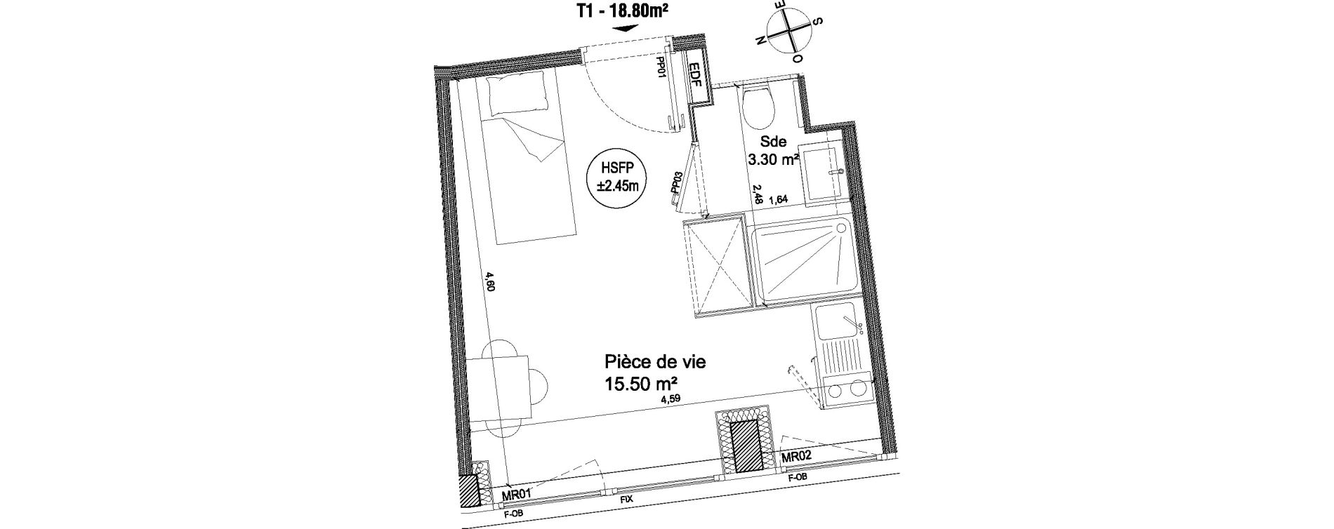 Appartement T1 de 18,80 m2 &agrave; Villeneuve-D'Ascq Triolo
