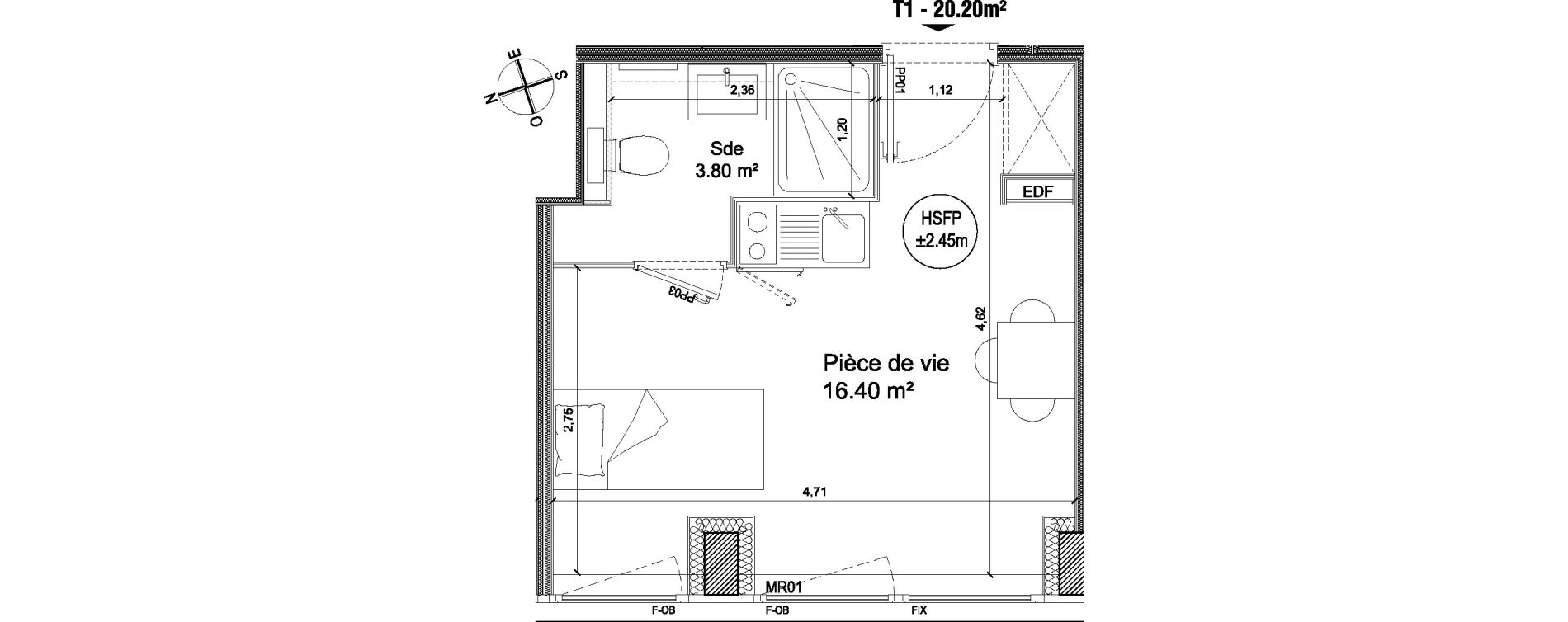 Appartement T1 de 20,20 m2 &agrave; Villeneuve-D'Ascq Triolo