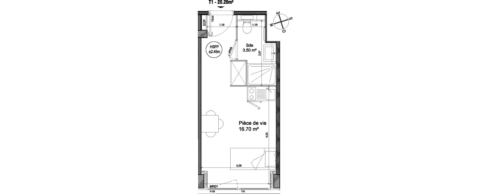 Appartement T1 de 20,20 m2 &agrave; Villeneuve-D'Ascq Triolo