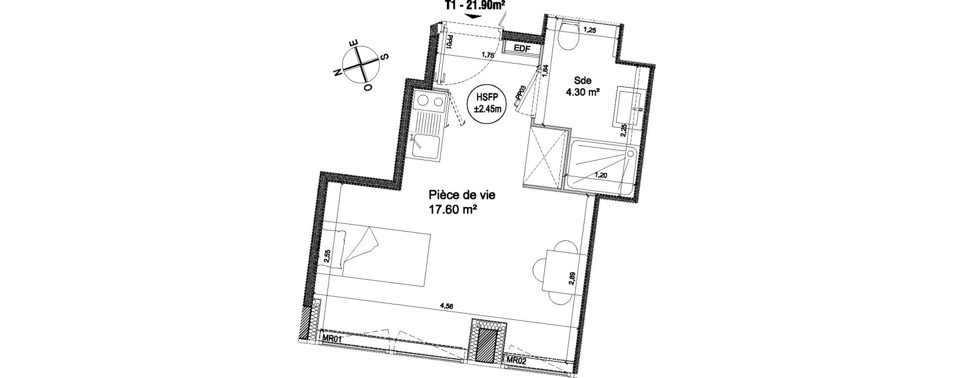 Appartement T1 de 21,90 m2 &agrave; Villeneuve-D'Ascq Triolo