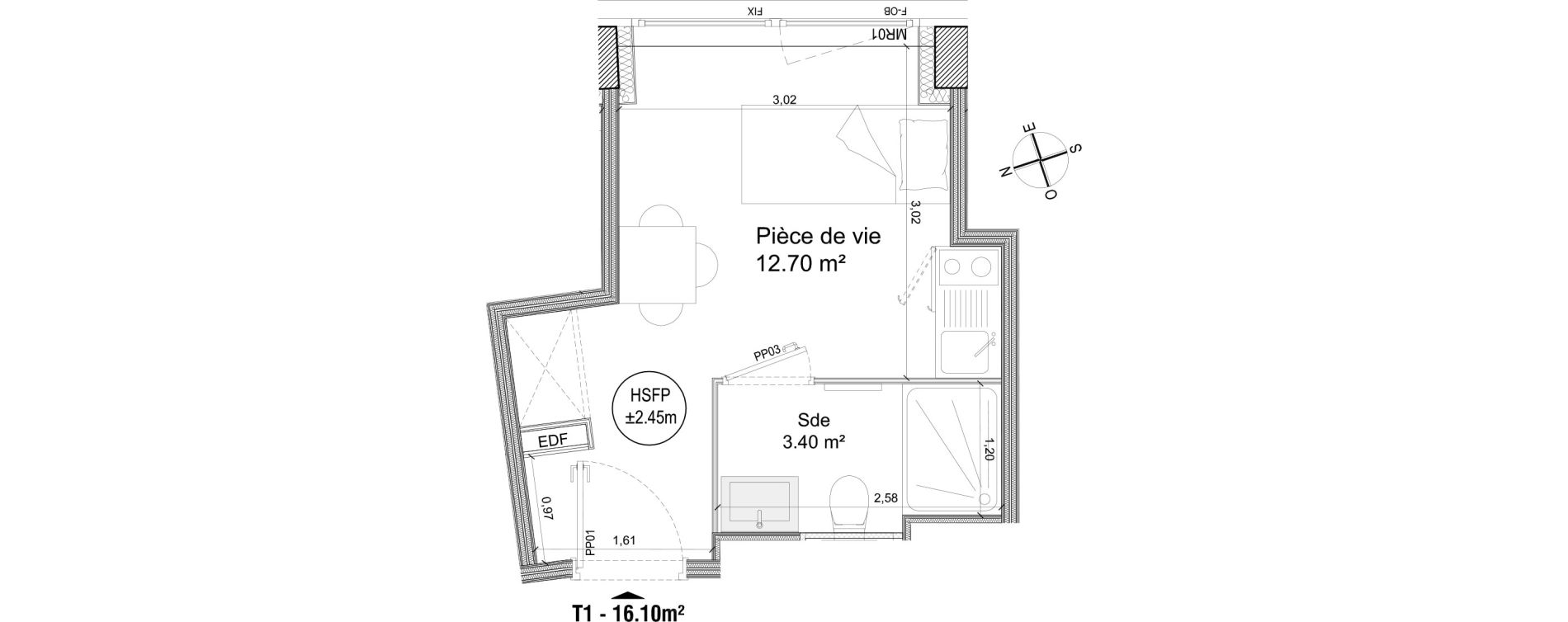 Appartement T1 de 16,10 m2 &agrave; Villeneuve-D'Ascq Triolo