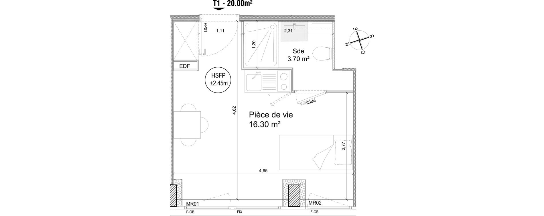Appartement T1 de 20,00 m2 &agrave; Villeneuve-D'Ascq Triolo