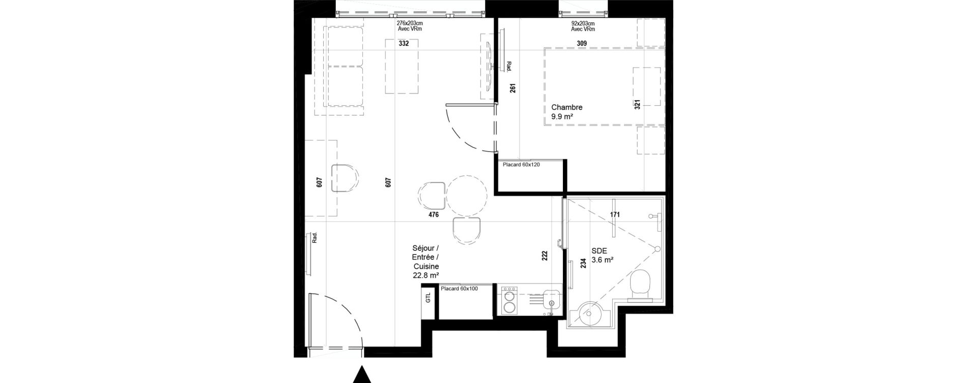 Appartement T2 meubl&eacute; de 36,30 m2 &agrave; Villeneuve-D'Ascq Ch&acirc;teau - parc du h&eacute;ron