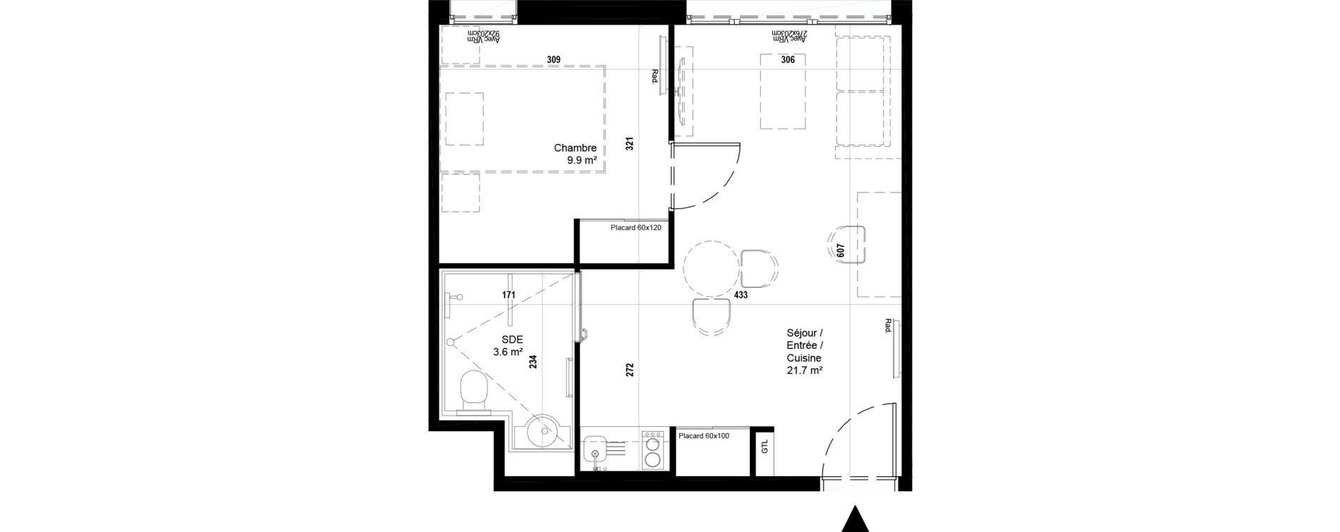 Appartement T2 meubl&eacute; de 35,20 m2 &agrave; Villeneuve-D'Ascq Ch&acirc;teau - parc du h&eacute;ron