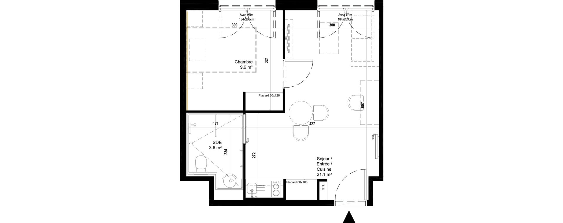 Appartement T2 meubl&eacute; de 34,60 m2 &agrave; Villeneuve-D'Ascq Ch&acirc;teau - parc du h&eacute;ron
