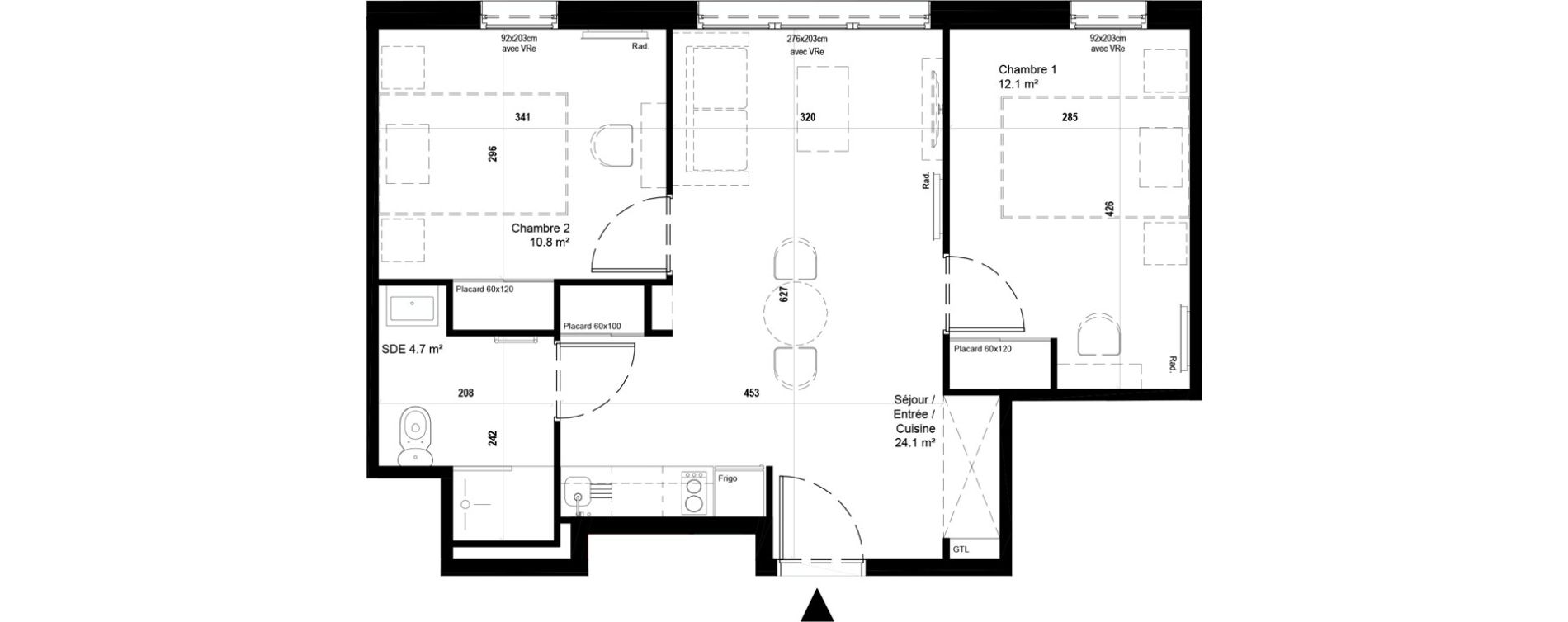 Appartement T3 meubl&eacute; de 51,70 m2 &agrave; Villeneuve-D'Ascq Ch&acirc;teau - parc du h&eacute;ron