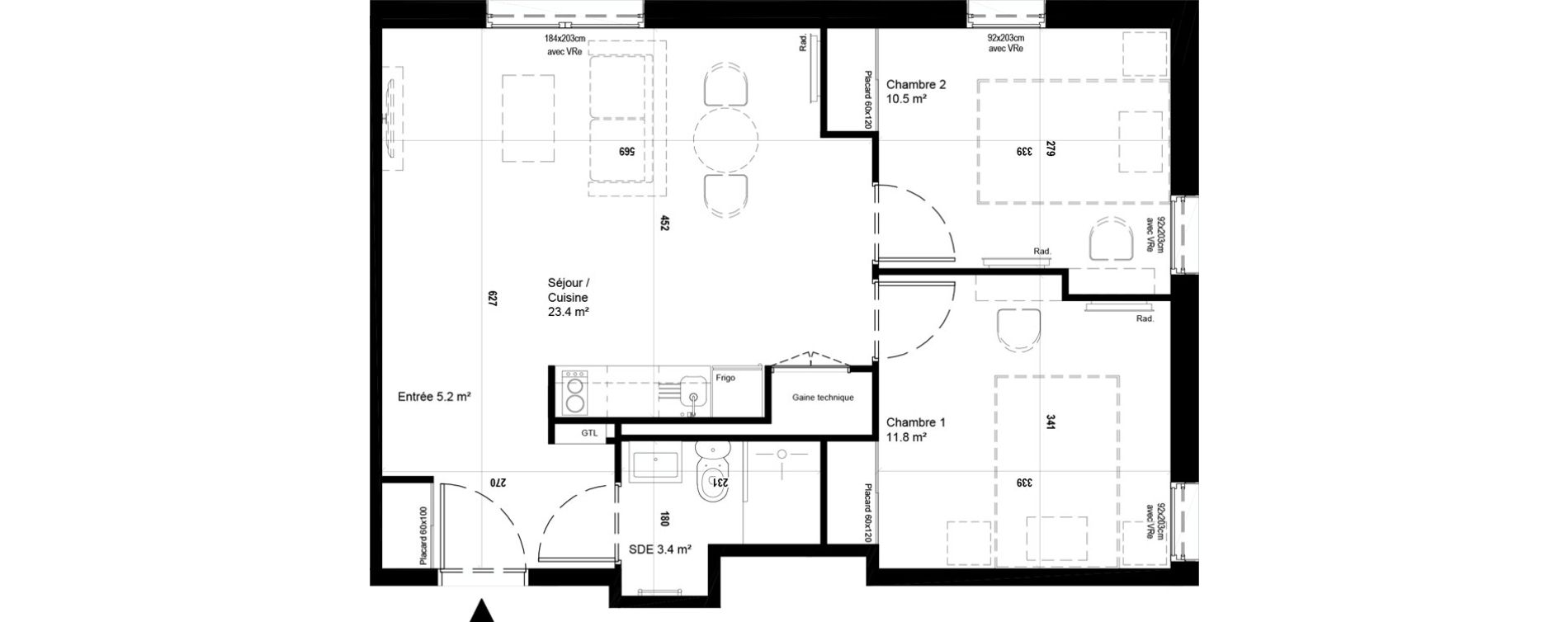 Appartement T3 meubl&eacute; de 54,30 m2 &agrave; Villeneuve-D'Ascq Ch&acirc;teau - parc du h&eacute;ron