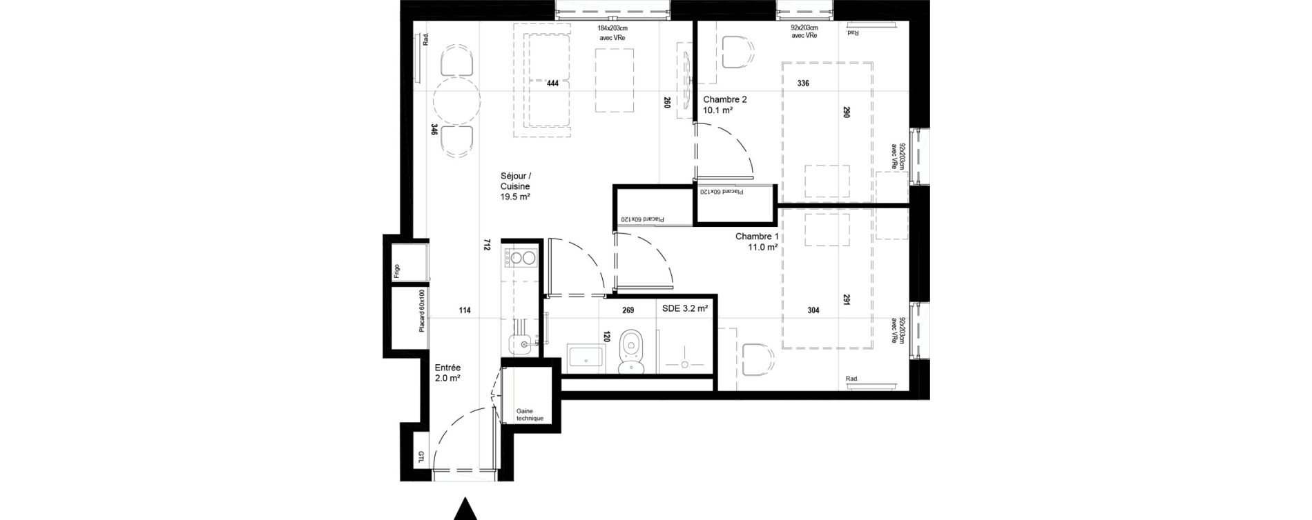 Appartement T3 meubl&eacute; de 45,80 m2 &agrave; Villeneuve-D'Ascq Ch&acirc;teau - parc du h&eacute;ron