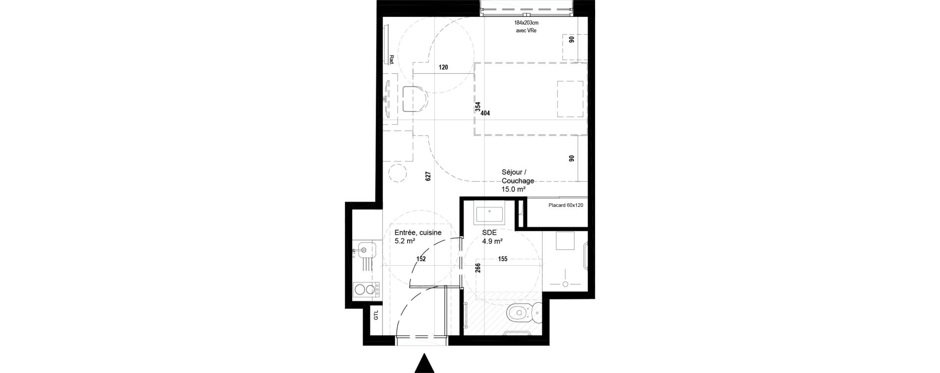 Appartement T1 meubl&eacute; de 25,10 m2 &agrave; Villeneuve-D'Ascq Ch&acirc;teau - parc du h&eacute;ron