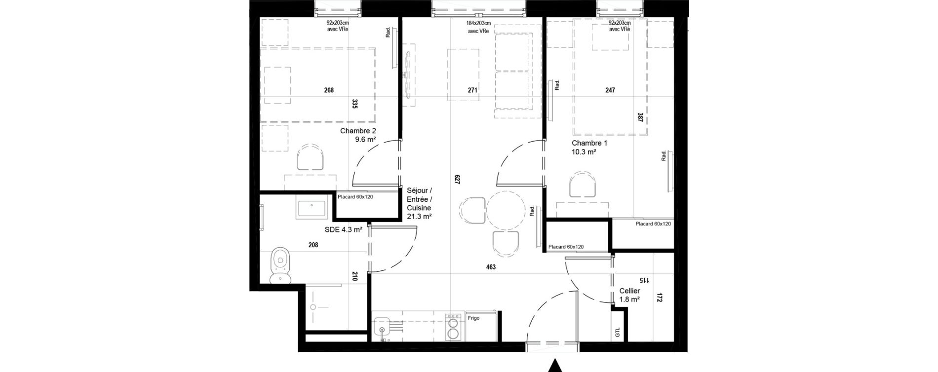 Appartement T3 meubl&eacute; de 47,30 m2 &agrave; Villeneuve-D'Ascq Ch&acirc;teau - parc du h&eacute;ron