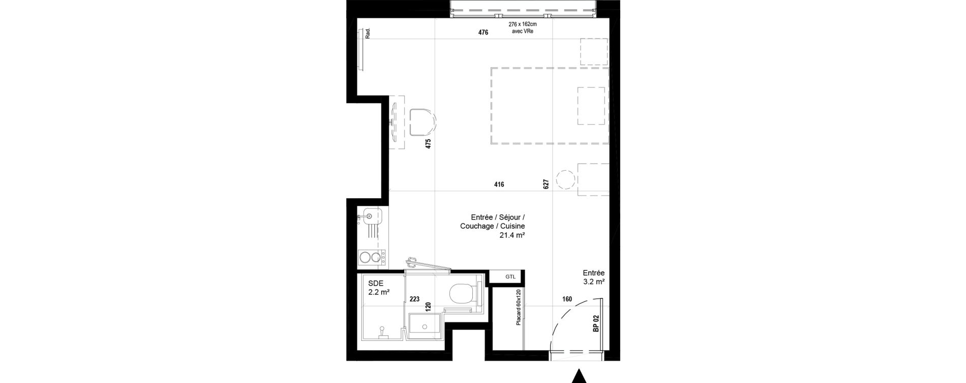 Appartement T1 meubl&eacute; de 26,80 m2 &agrave; Villeneuve-D'Ascq Ch&acirc;teau - parc du h&eacute;ron