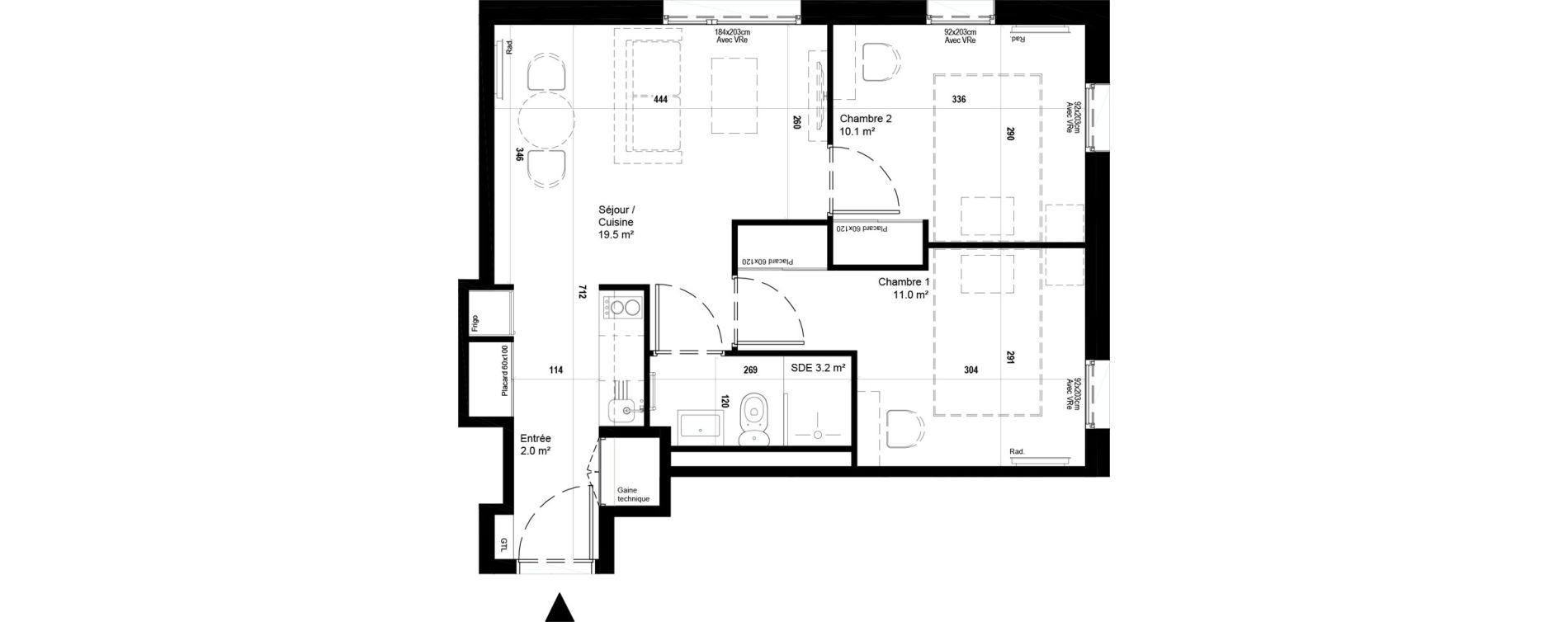 Appartement T3 meubl&eacute; de 45,80 m2 &agrave; Villeneuve-D'Ascq Ch&acirc;teau - parc du h&eacute;ron