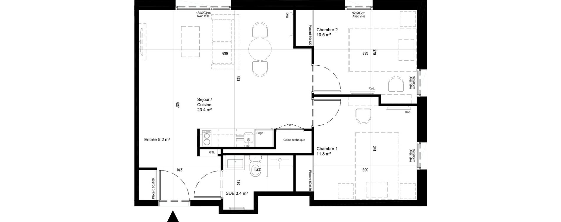 Appartement T3 meubl&eacute; de 54,30 m2 &agrave; Villeneuve-D'Ascq Ch&acirc;teau - parc du h&eacute;ron