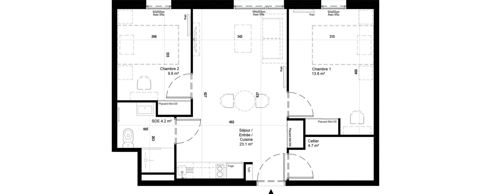 Appartement T3 meubl&eacute; de 55,40 m2 &agrave; Villeneuve-D'Ascq Ch&acirc;teau - parc du h&eacute;ron