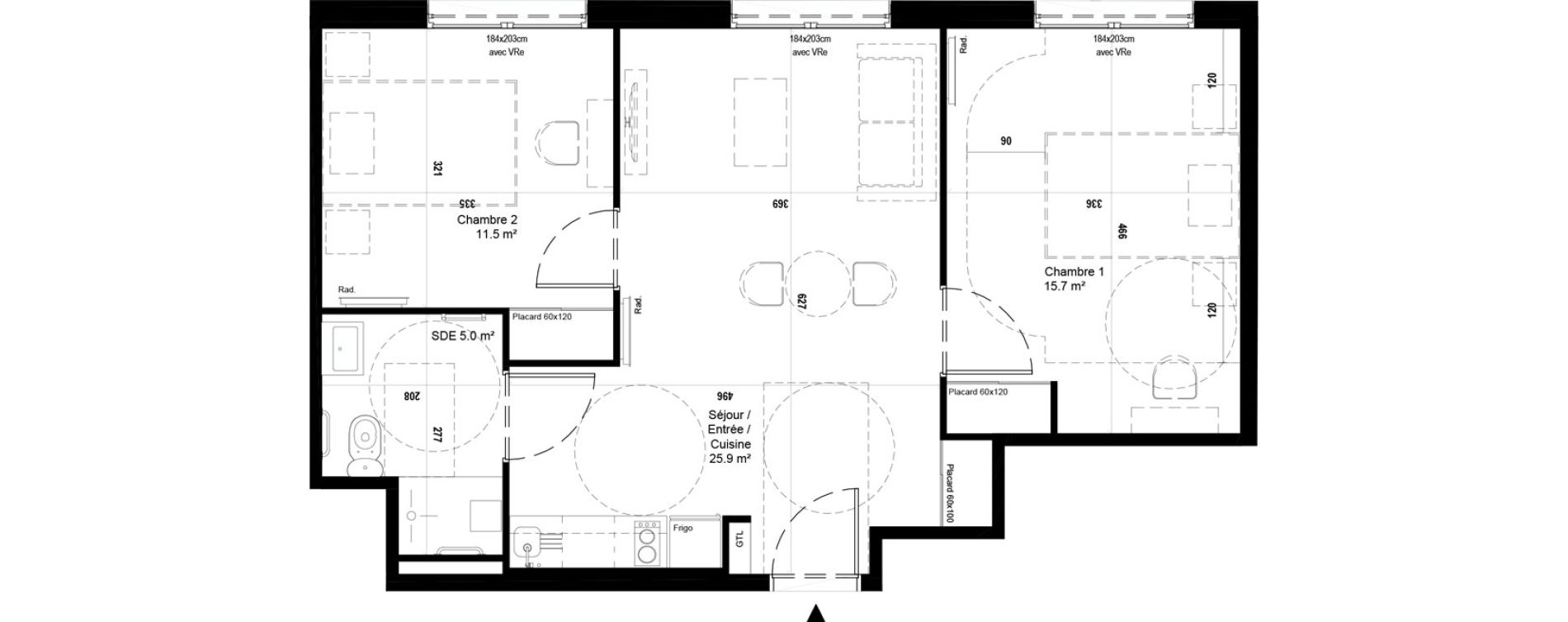 Appartement T3 meubl&eacute; de 58,10 m2 &agrave; Villeneuve-D'Ascq Ch&acirc;teau - parc du h&eacute;ron