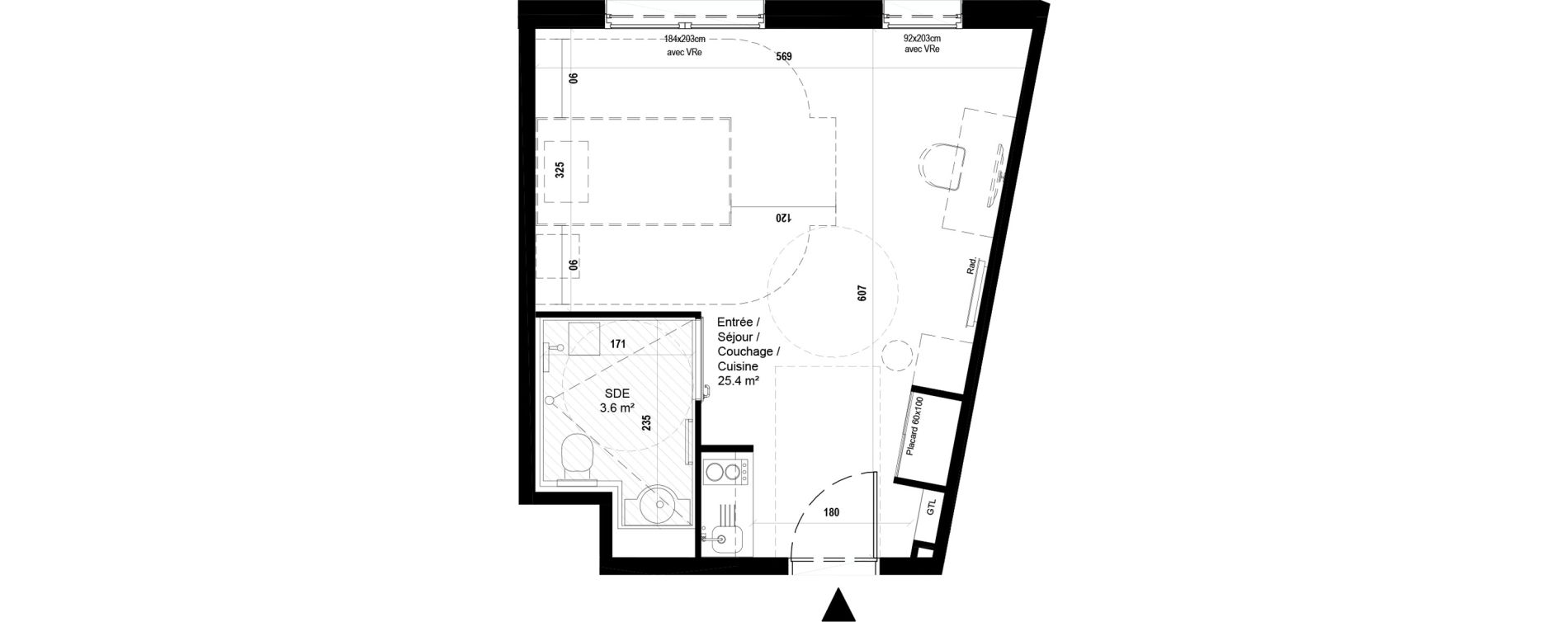 Appartement T1 meubl&eacute; de 29,00 m2 &agrave; Villeneuve-D'Ascq Ch&acirc;teau - parc du h&eacute;ron
