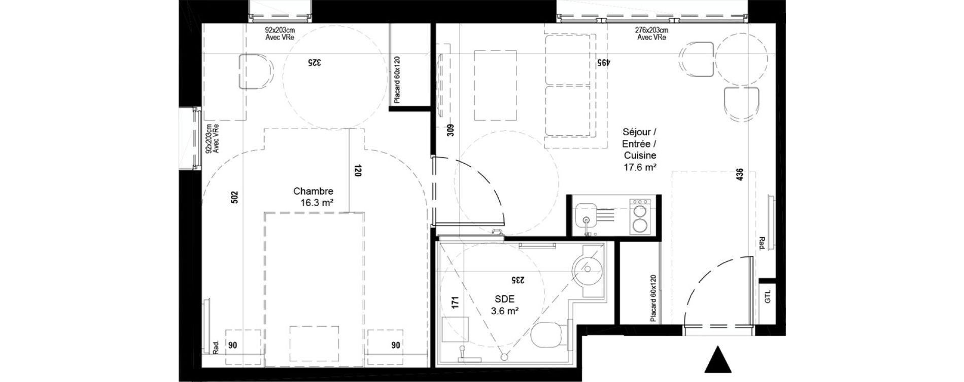 Appartement T2 meubl&eacute; de 37,50 m2 &agrave; Villeneuve-D'Ascq Ch&acirc;teau - parc du h&eacute;ron