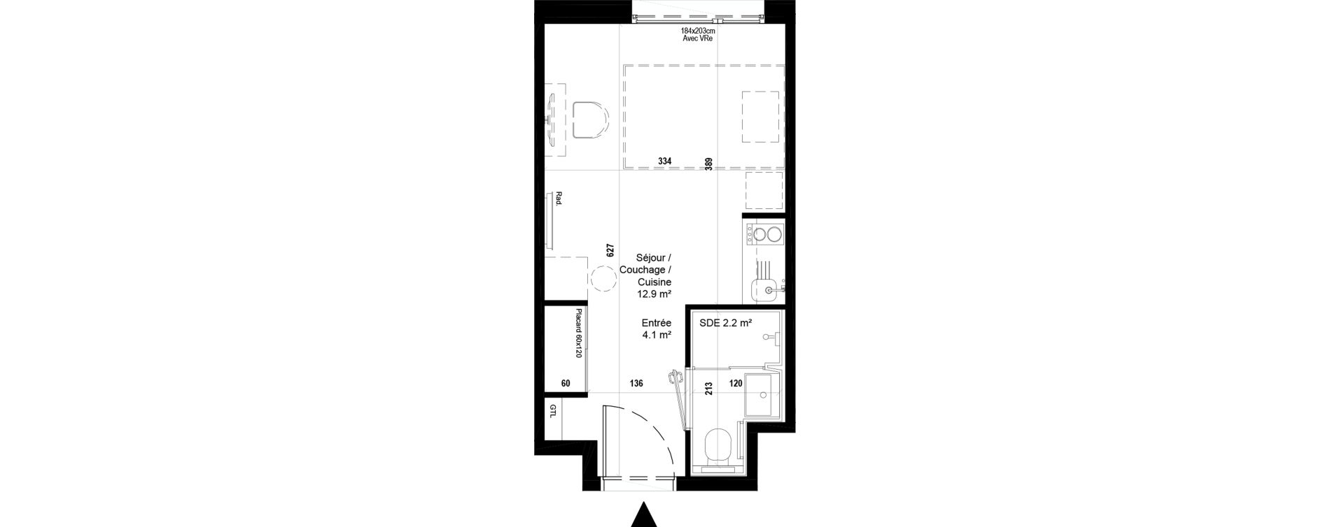 Appartement T1 meubl&eacute; de 19,20 m2 &agrave; Villeneuve-D'Ascq Ch&acirc;teau - parc du h&eacute;ron