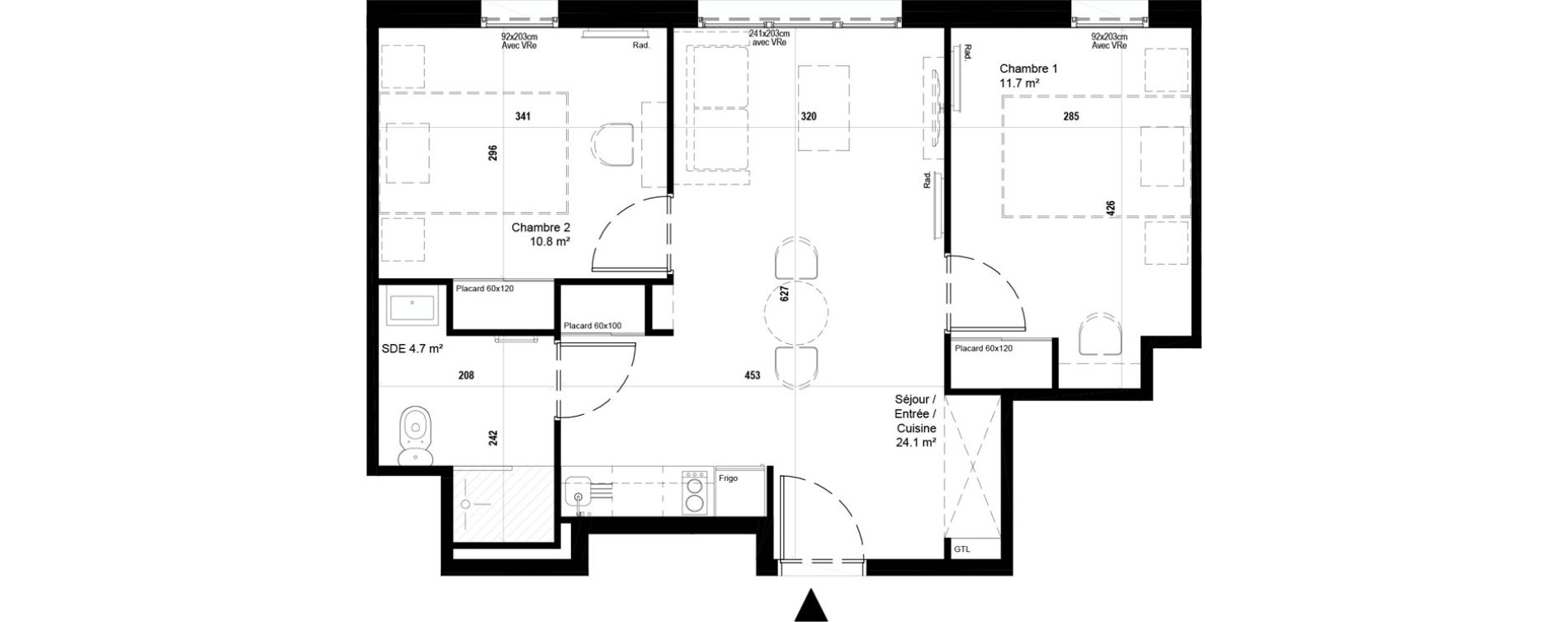 Appartement T3 meubl&eacute; de 51,30 m2 &agrave; Villeneuve-D'Ascq Ch&acirc;teau - parc du h&eacute;ron