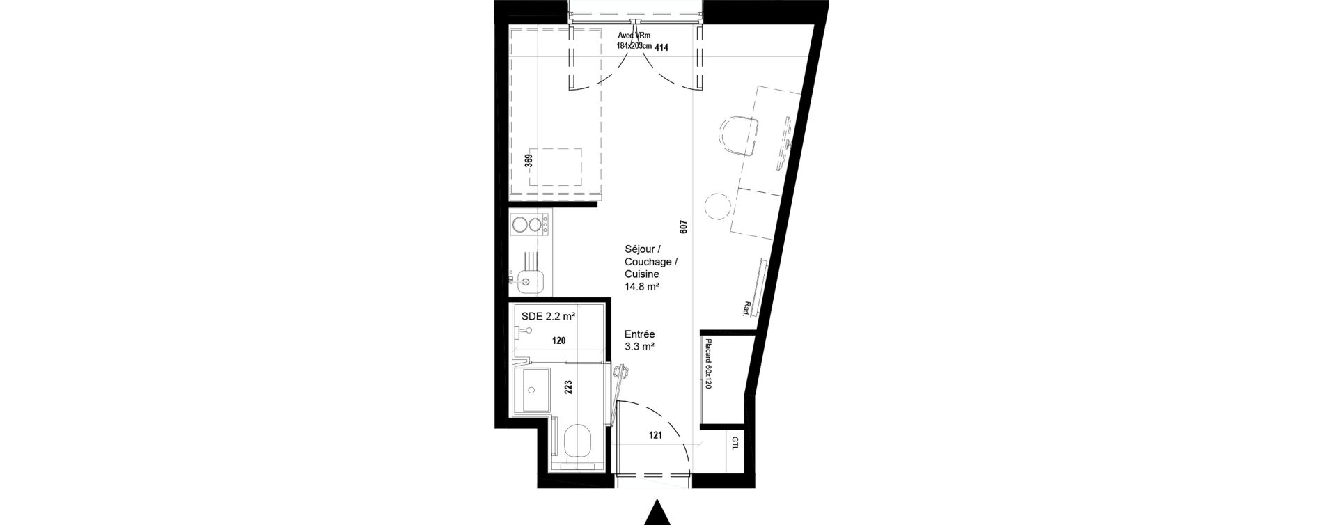 Appartement T1 meubl&eacute; de 20,30 m2 &agrave; Villeneuve-D'Ascq Ch&acirc;teau - parc du h&eacute;ron