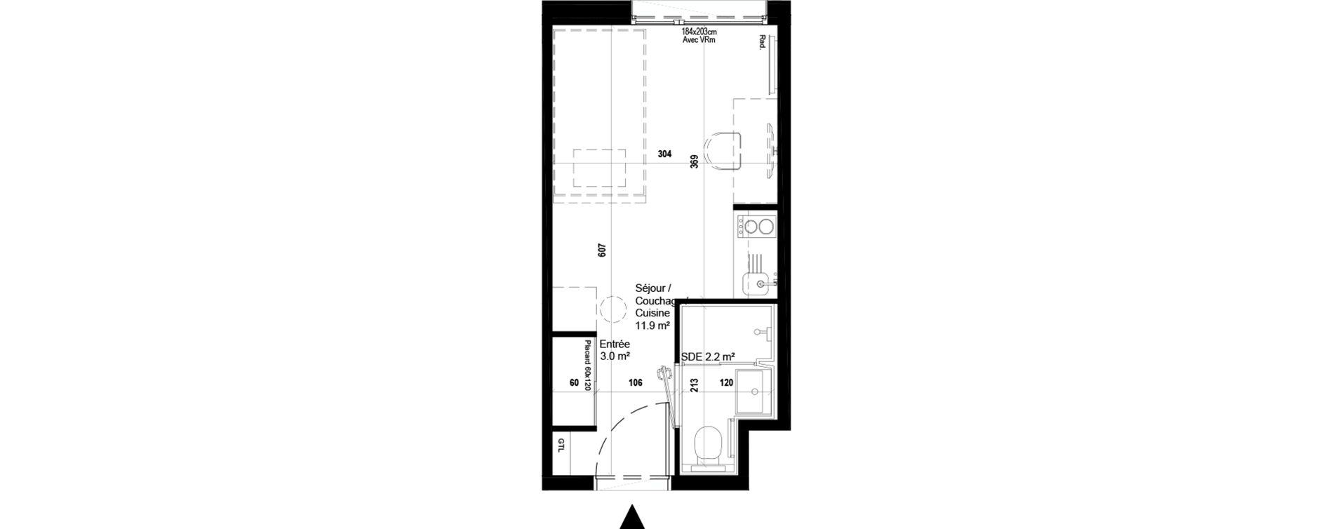 Appartement T1 meubl&eacute; de 17,10 m2 &agrave; Villeneuve-D'Ascq Ch&acirc;teau - parc du h&eacute;ron