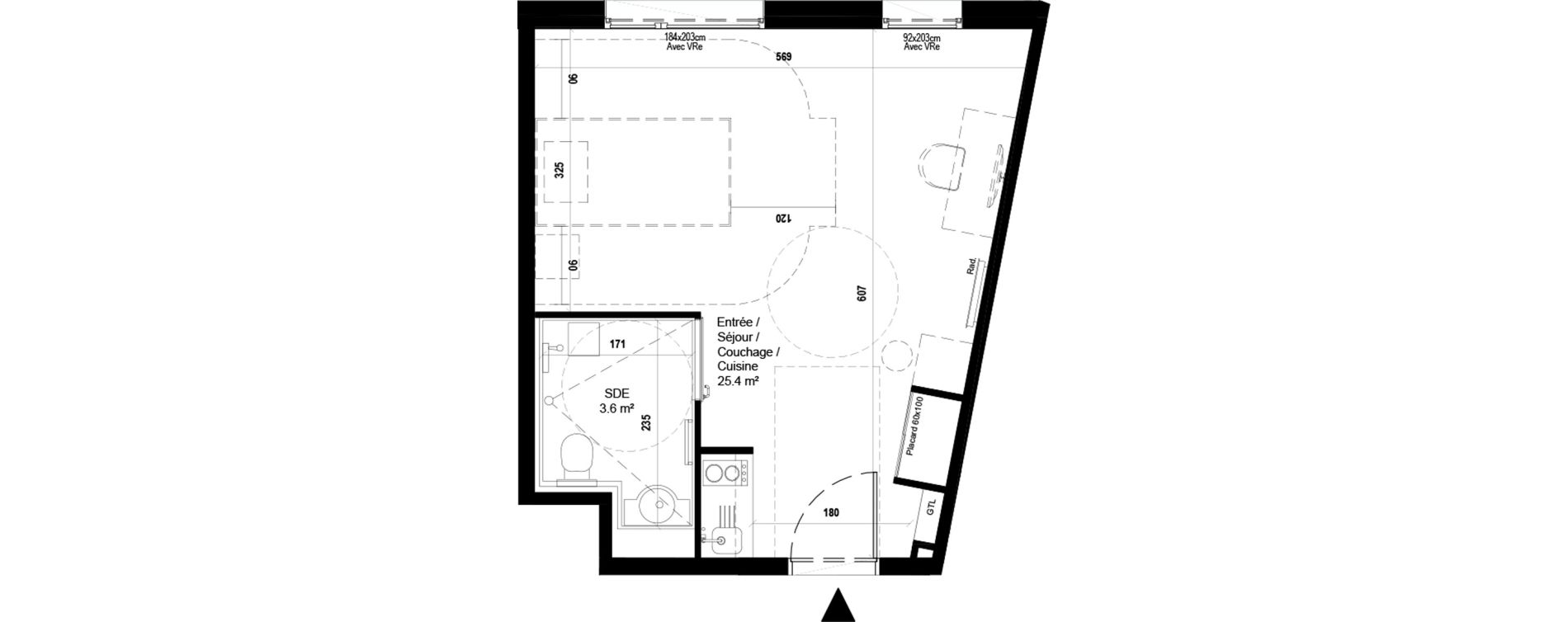 Appartement T1 meubl&eacute; de 30,00 m2 &agrave; Villeneuve-D'Ascq Ch&acirc;teau - parc du h&eacute;ron