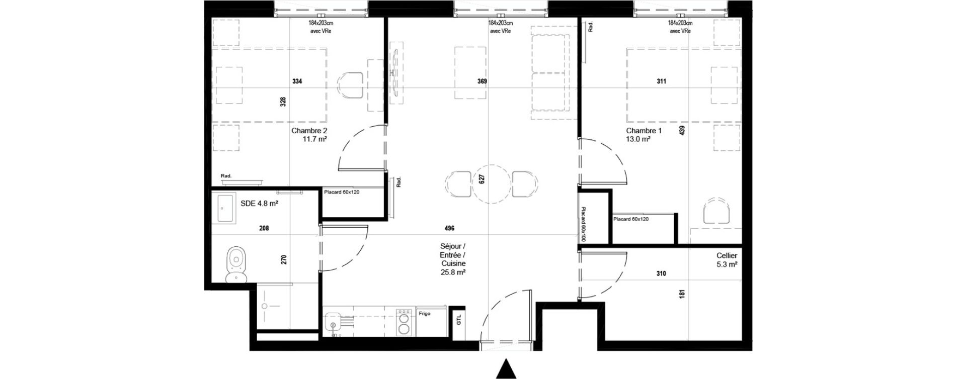 Appartement T3 meubl&eacute; de 60,60 m2 &agrave; Villeneuve-D'Ascq Ch&acirc;teau - parc du h&eacute;ron