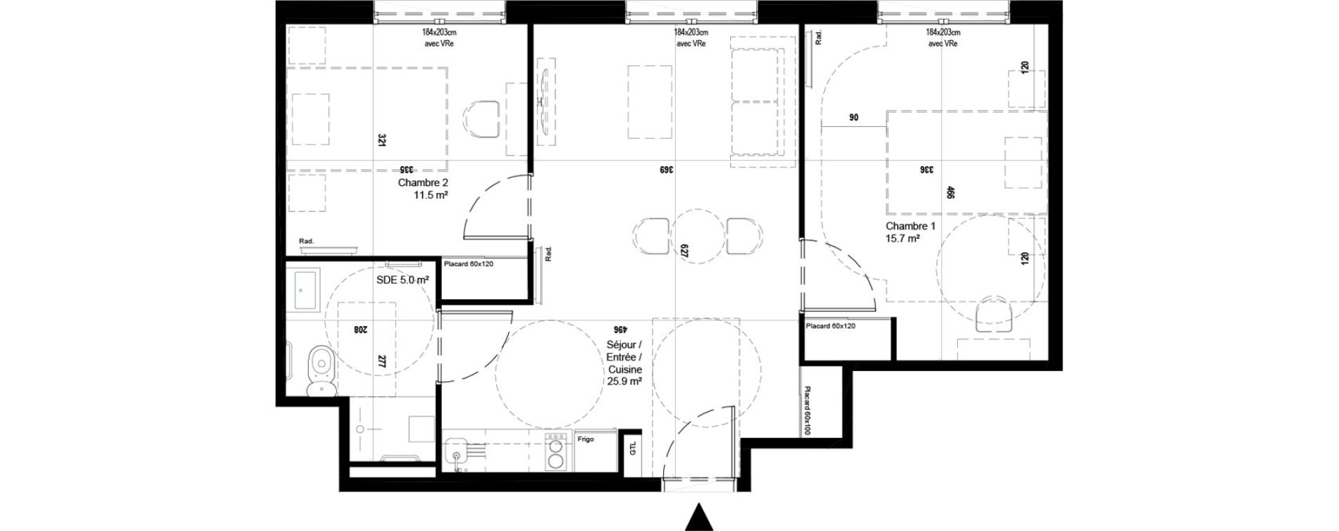 Appartement T3 meubl&eacute; de 58,10 m2 &agrave; Villeneuve-D'Ascq Ch&acirc;teau - parc du h&eacute;ron