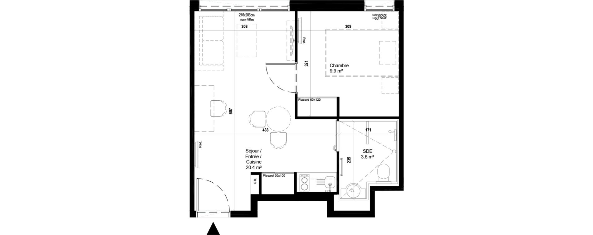 Appartement T2 meubl&eacute; de 33,90 m2 &agrave; Villeneuve-D'Ascq Ch&acirc;teau - parc du h&eacute;ron