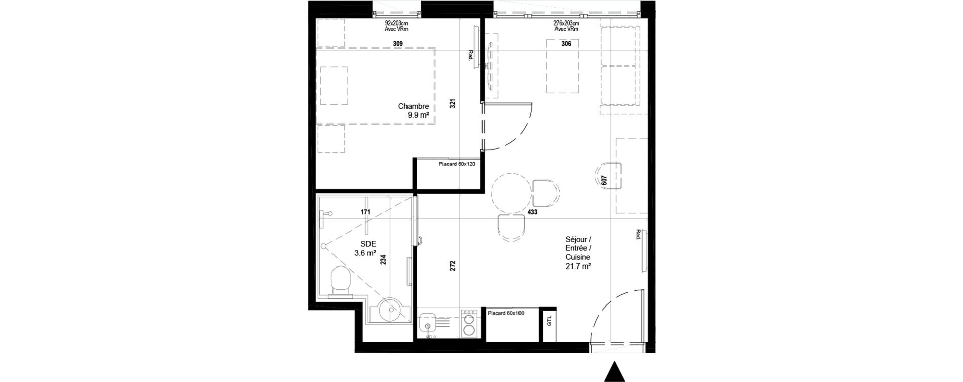 Appartement T2 meubl&eacute; de 35,20 m2 &agrave; Villeneuve-D'Ascq Ch&acirc;teau - parc du h&eacute;ron