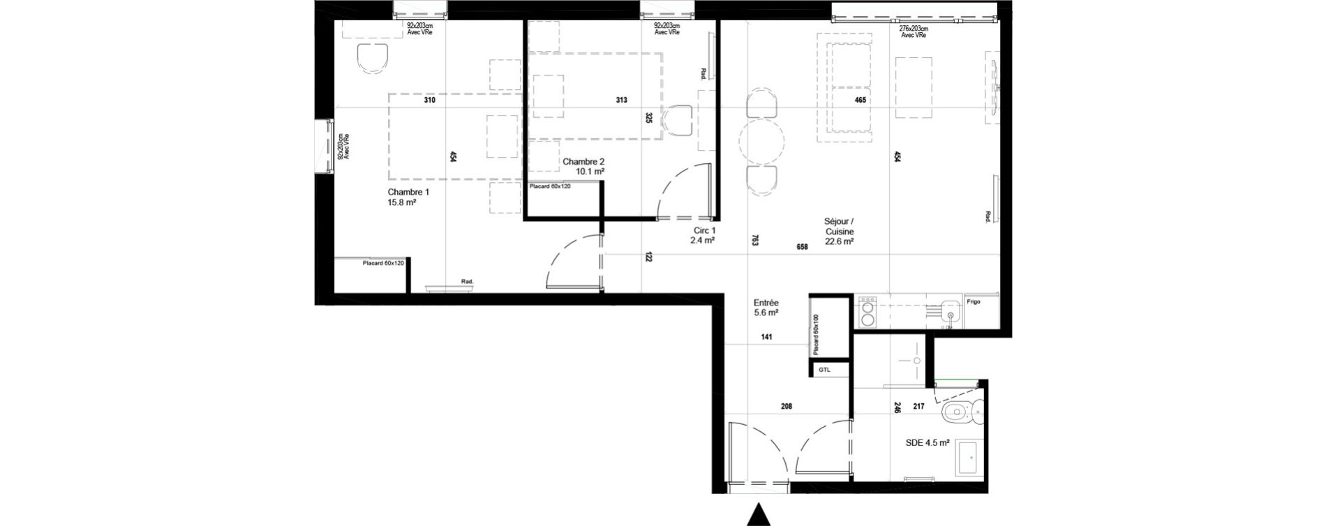 Appartement T3 meubl&eacute; de 61,00 m2 &agrave; Villeneuve-D'Ascq Ch&acirc;teau - parc du h&eacute;ron