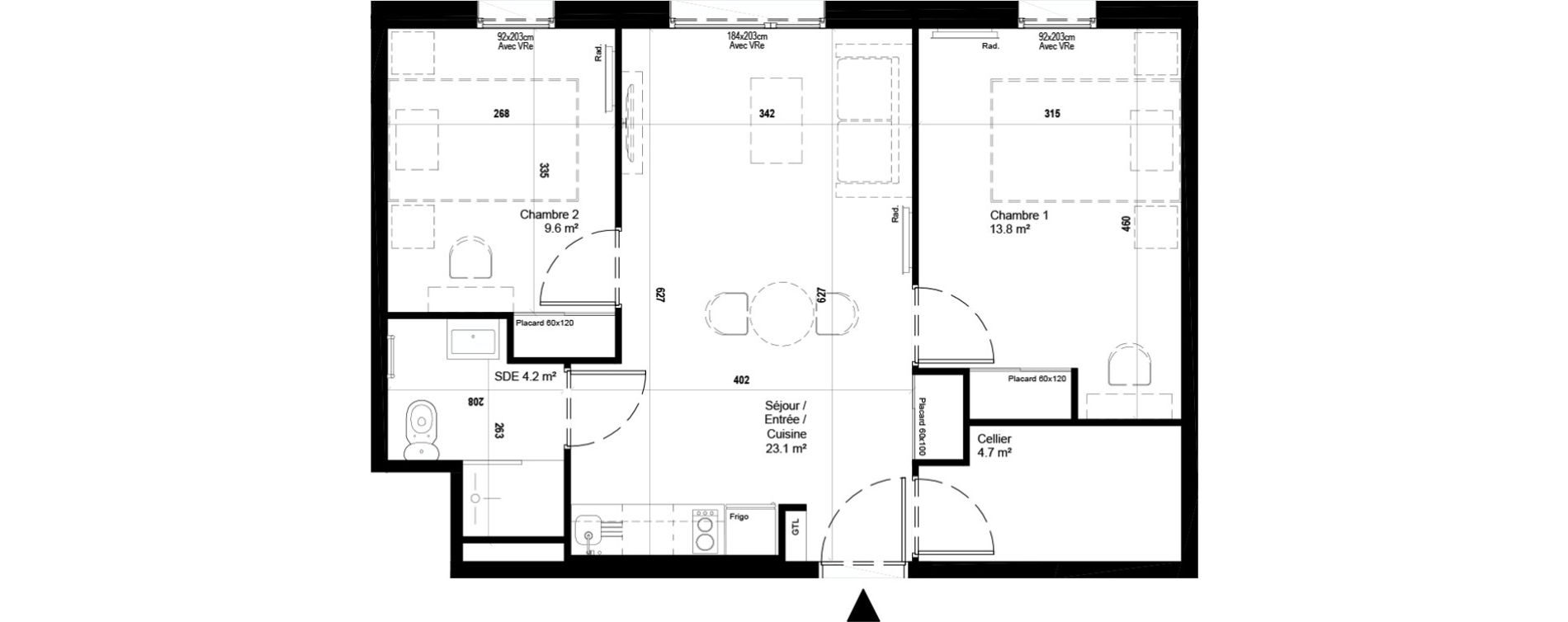 Appartement T3 meubl&eacute; de 55,40 m2 &agrave; Villeneuve-D'Ascq Ch&acirc;teau - parc du h&eacute;ron
