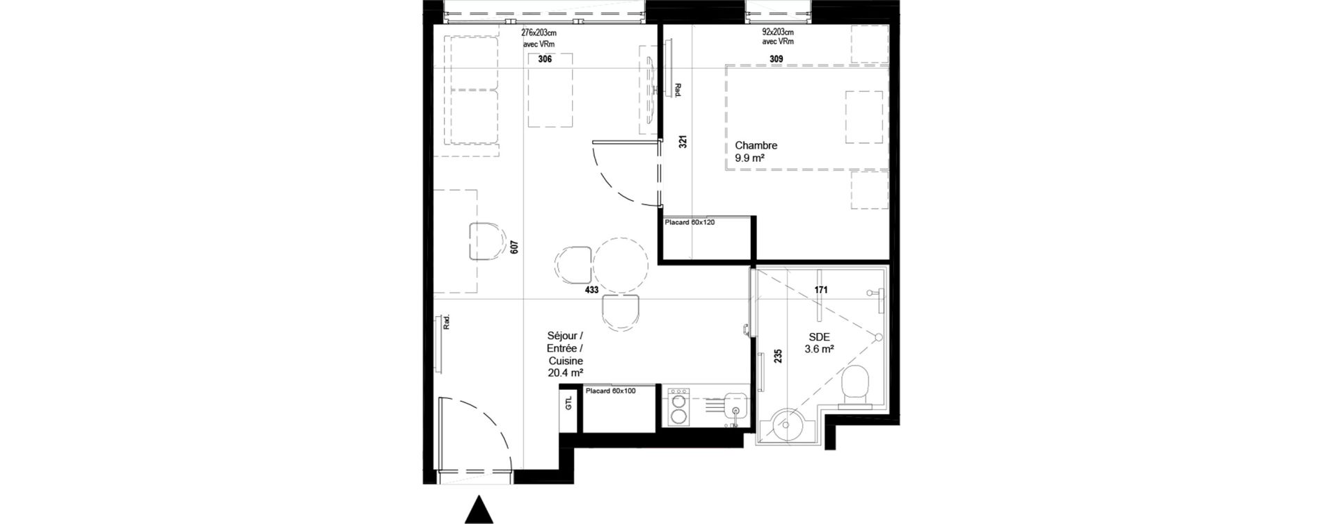 Appartement T2 meubl&eacute; de 33,90 m2 &agrave; Villeneuve-D'Ascq Ch&acirc;teau - parc du h&eacute;ron
