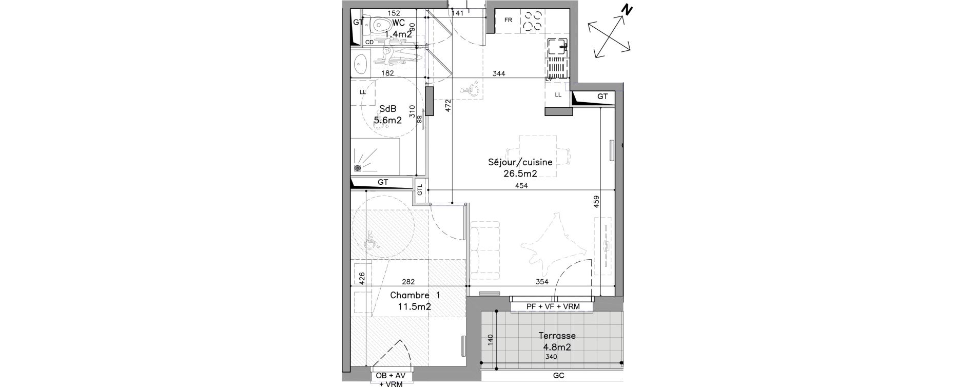 Appartement T2 de 45,00 m2 &agrave; Wambrechies Foch pasteur - ecarts