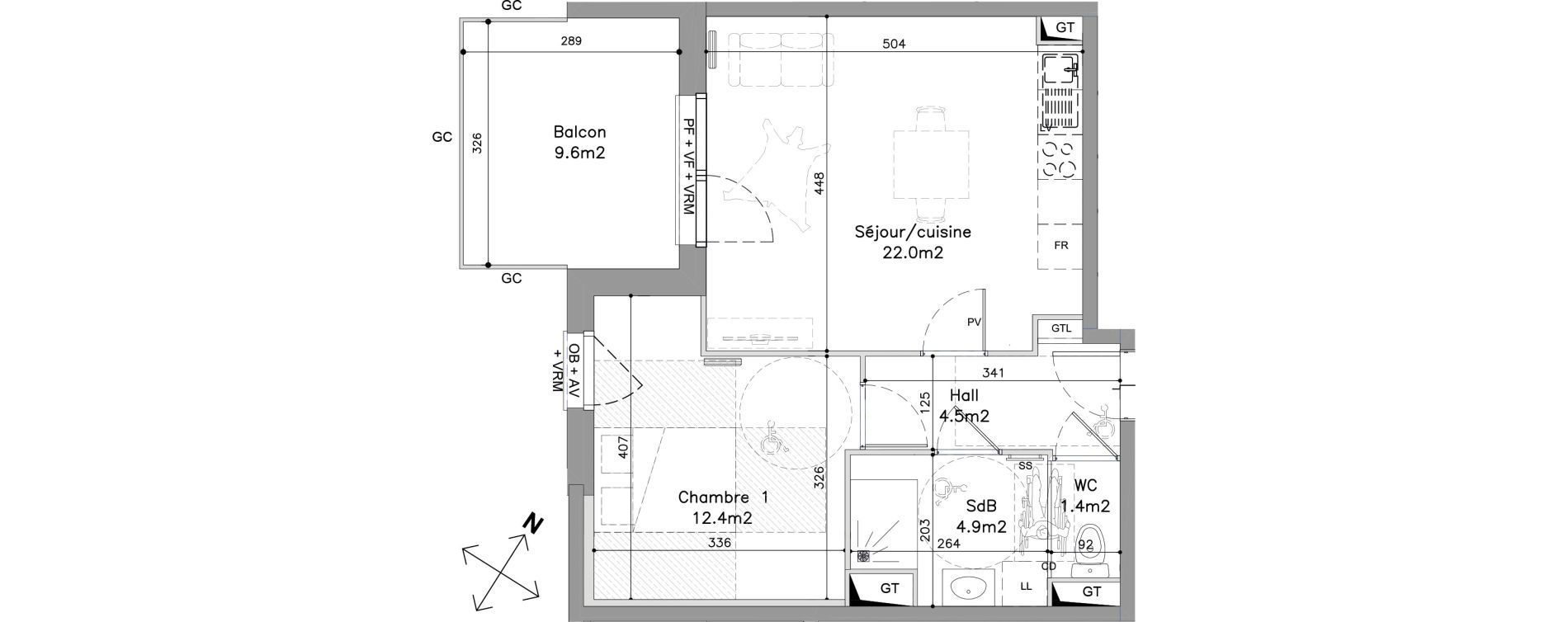 Appartement T2 de 45,20 m2 &agrave; Wambrechies Foch pasteur - ecarts