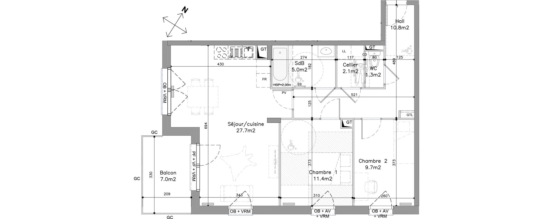 Appartement T3 de 68,00 m2 &agrave; Wambrechies Foch pasteur - ecarts