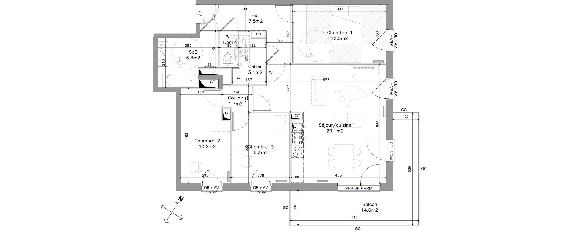 Appartement T4 de 81,20 m2 &agrave; Wambrechies Foch pasteur - ecarts