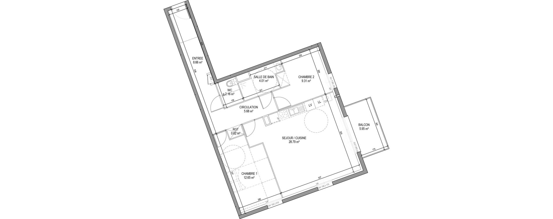 Appartement T3 de 71,88 m2 &agrave; Wambrechies Foch pasteur - ecarts