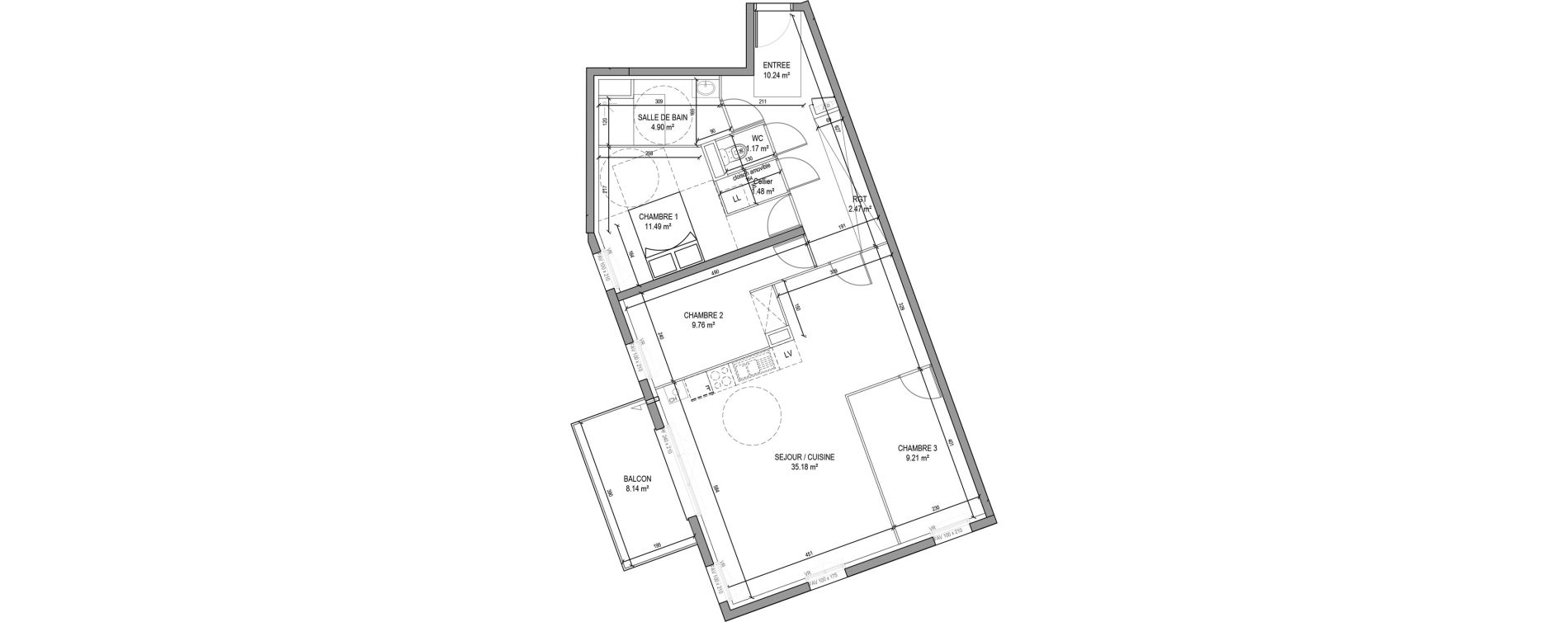 Appartement T4 de 86,09 m2 &agrave; Wambrechies Foch pasteur - ecarts