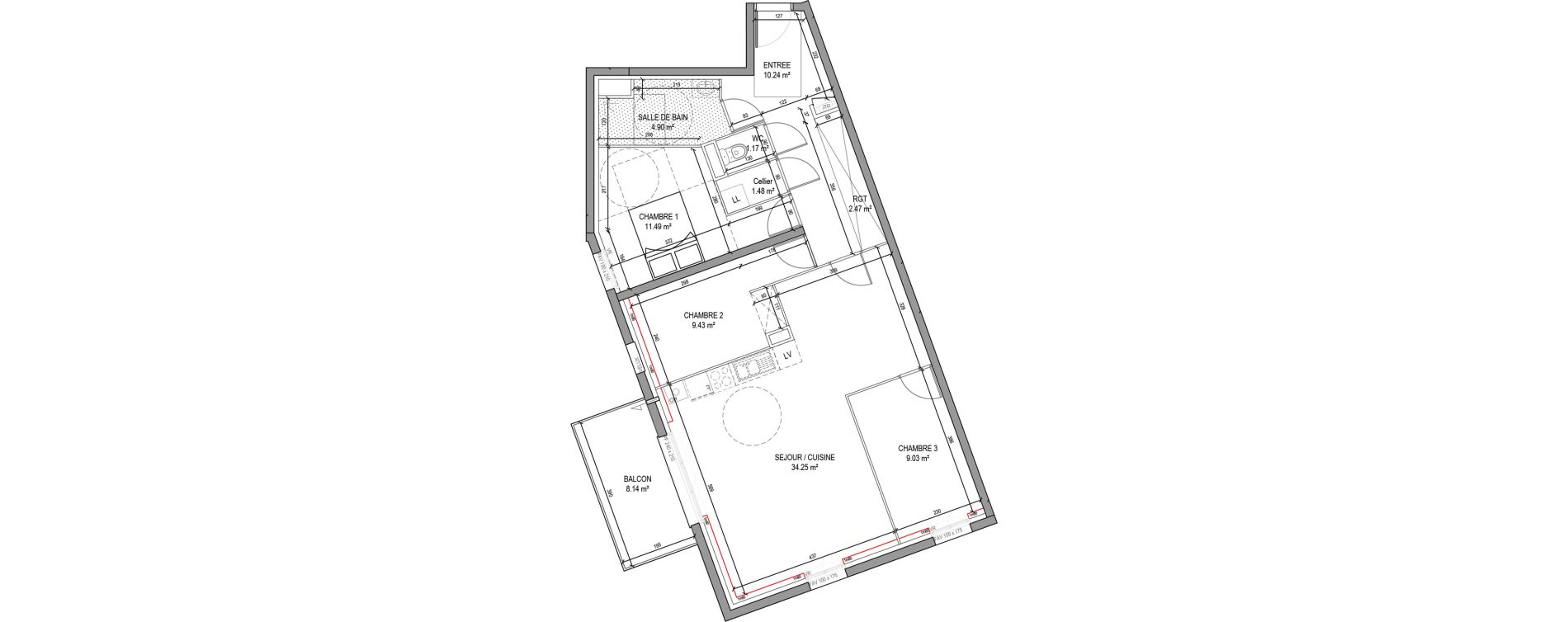 Appartement T4 de 84,46 m2 &agrave; Wambrechies Foch pasteur - ecarts