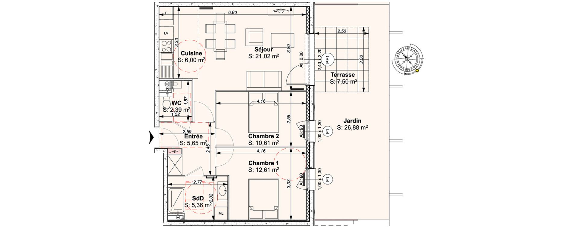 Appartement T3 de 63,64 m2 &agrave; Wasquehal Centre