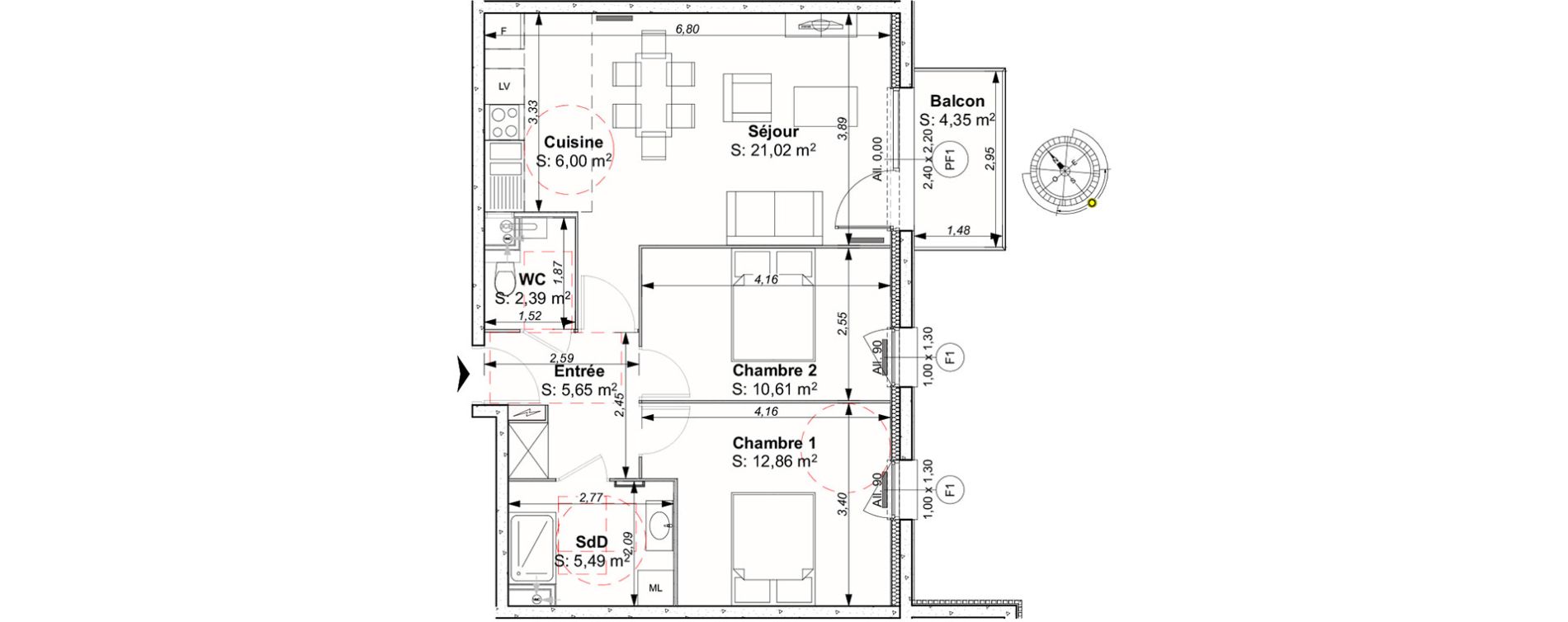 Appartement T3 de 64,02 m2 &agrave; Wasquehal Centre