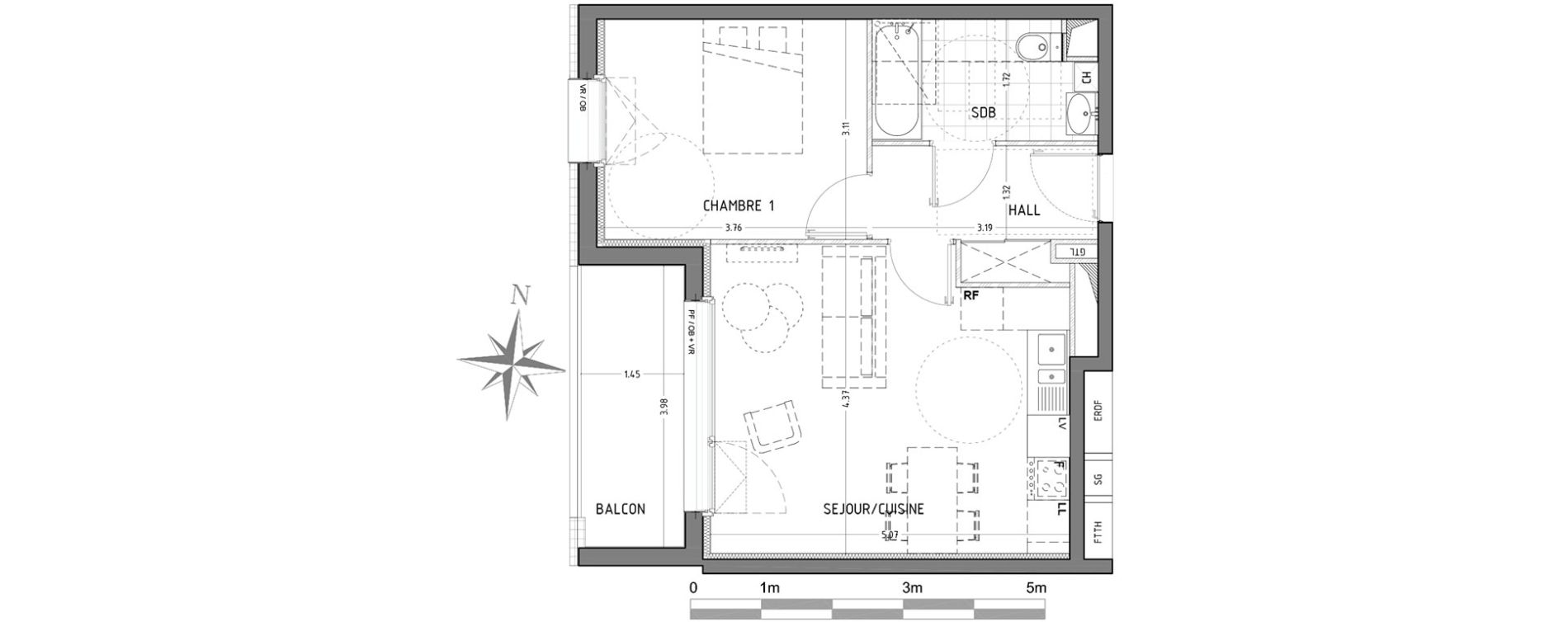 Appartement T2 de 42,95 m2 &agrave; Wattignies Centre