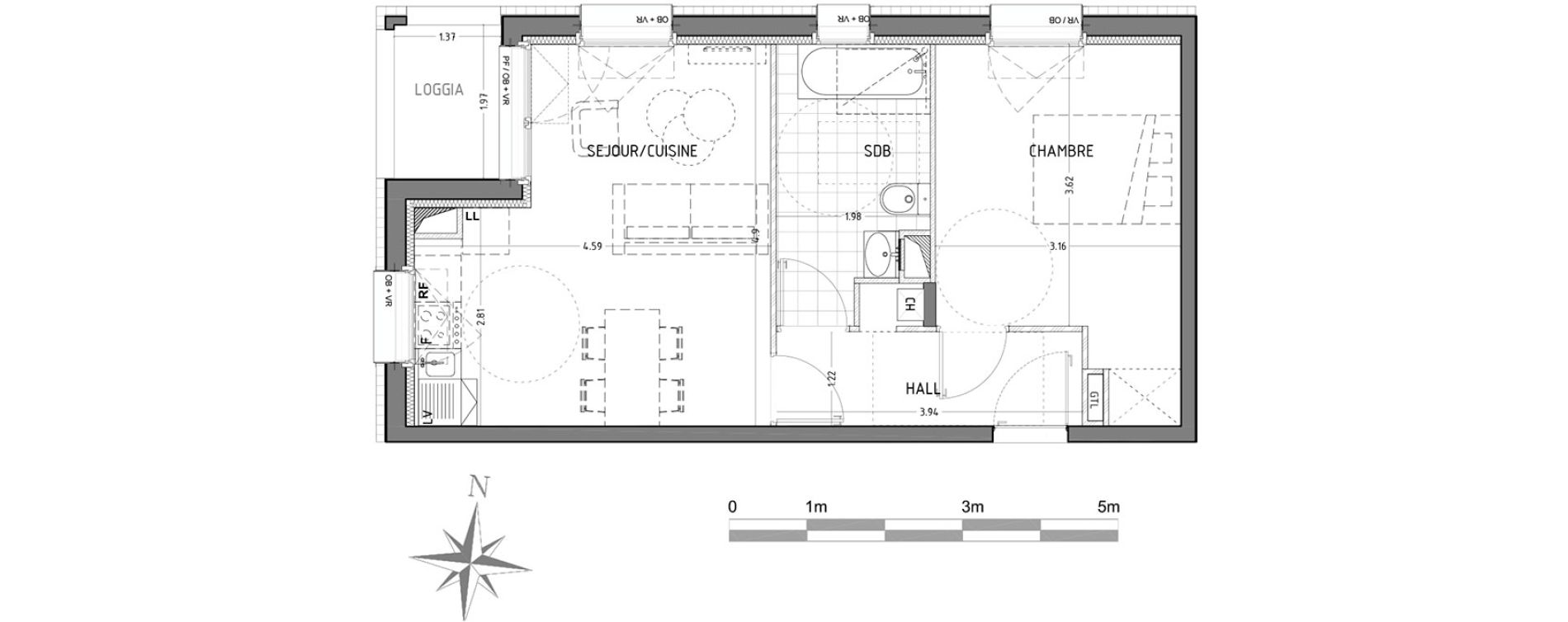 Appartement T2 de 43,57 m2 &agrave; Wattignies Centre