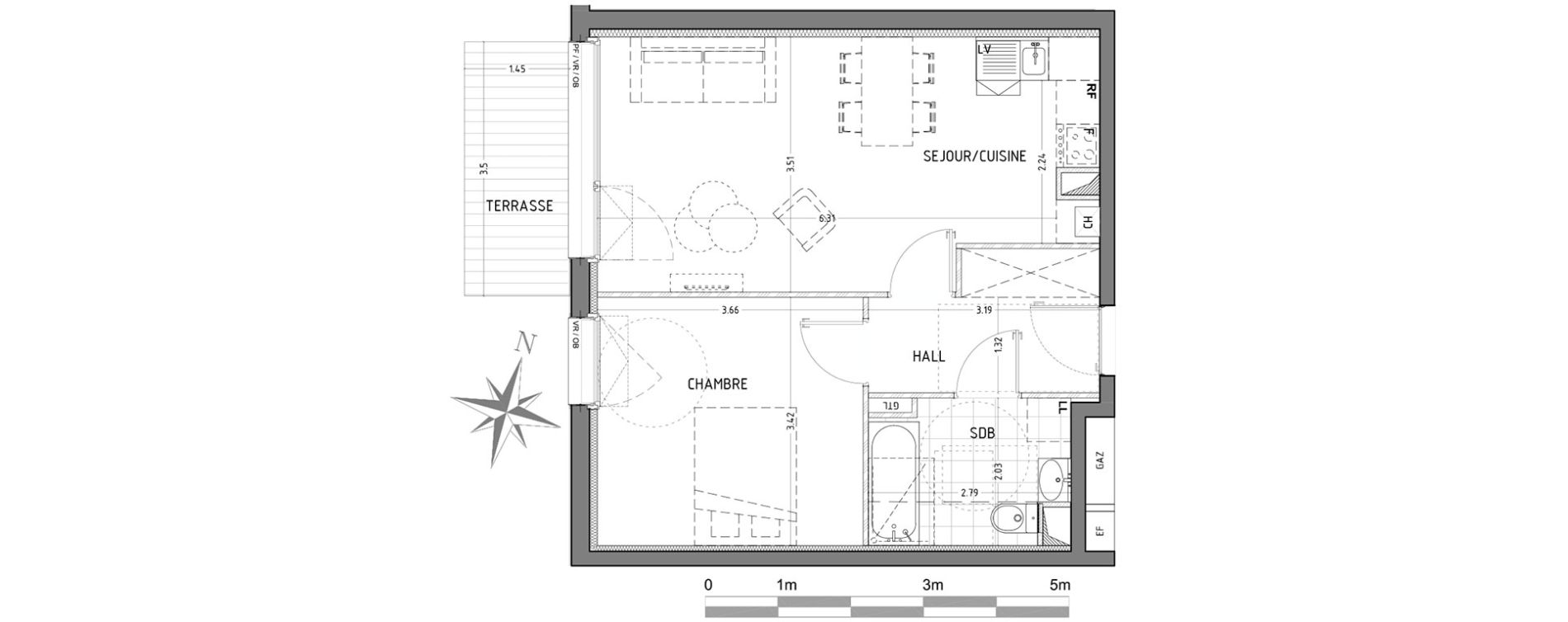 Appartement T2 de 45,88 m2 &agrave; Wattignies Centre