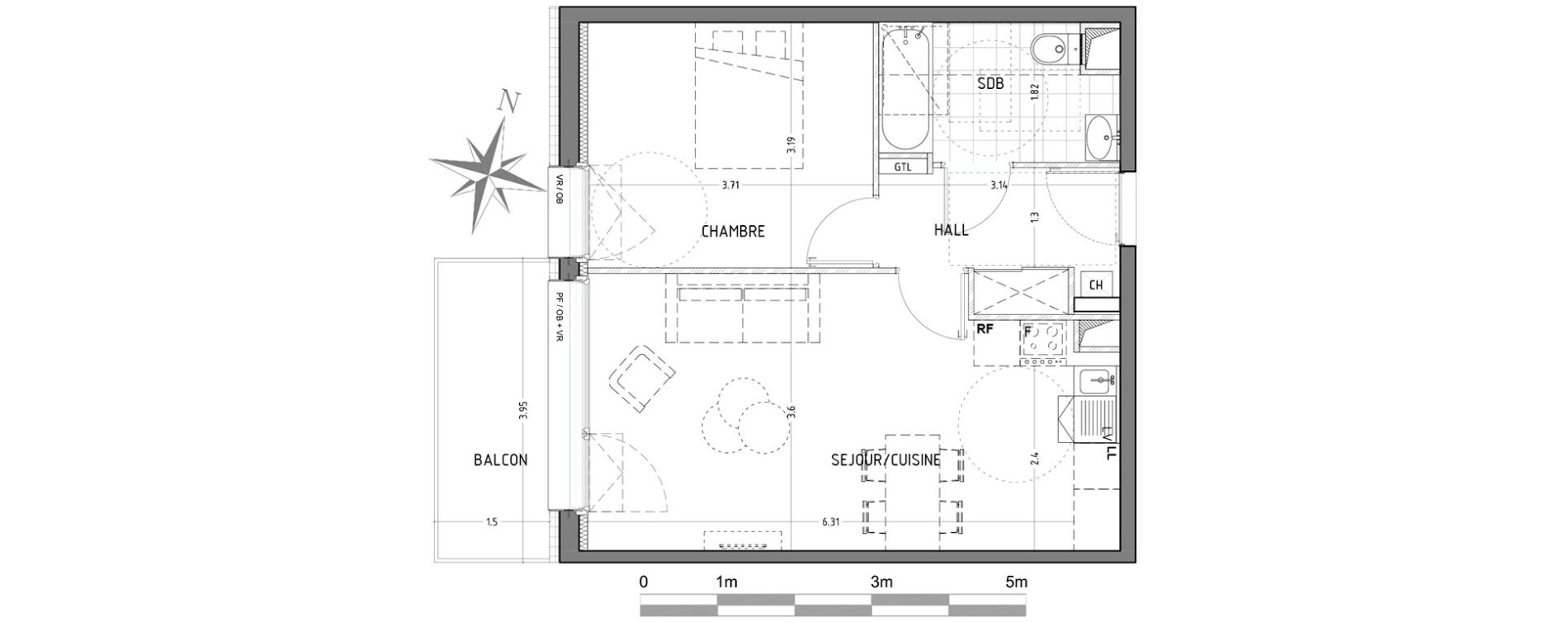 Appartement T2 de 45,74 m2 &agrave; Wattignies Centre