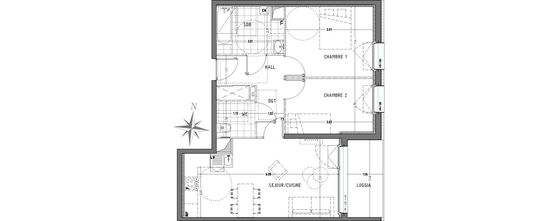Appartement T3 de 60,64 m2 &agrave; Wattignies Centre