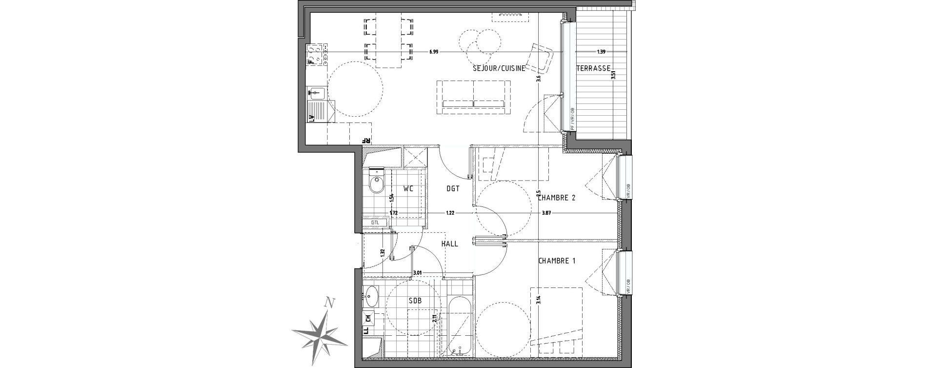 Appartement T3 de 62,12 m2 &agrave; Wattignies Centre